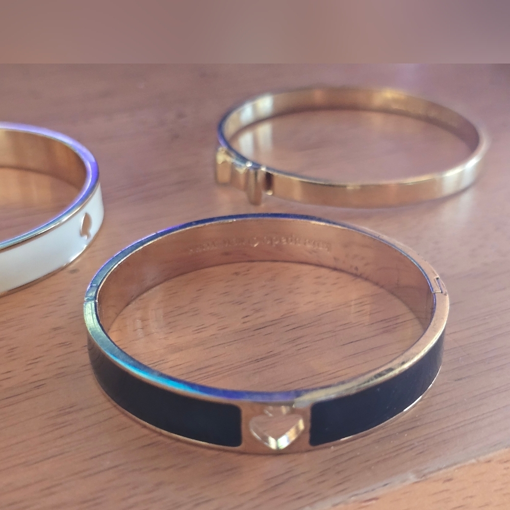 Kate Spade White Enamel, Blue And Gold Bangle Bracelets